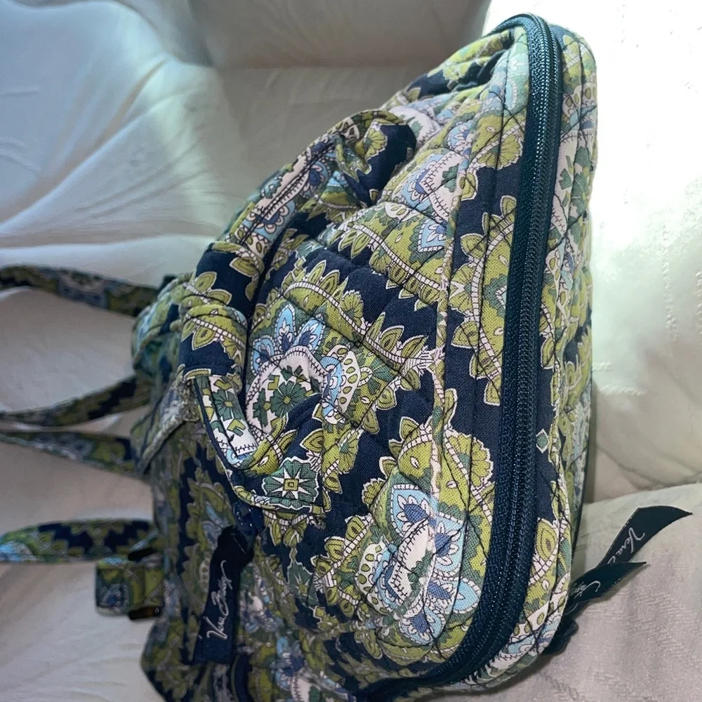 Vera Bradley Quilted Mini Backpack Purse Green Navy Blue - Picture 4 of 11